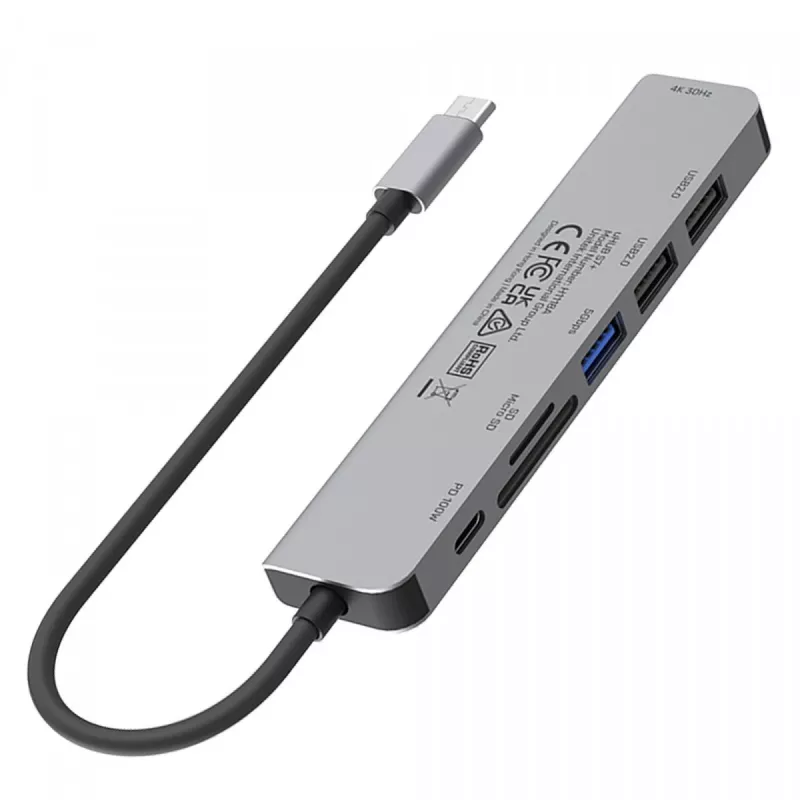 USB-C Hub Unitek 7in1 Aluminium PD 100W 5 Gbps — wieloportowy adapter z Power Delivery
