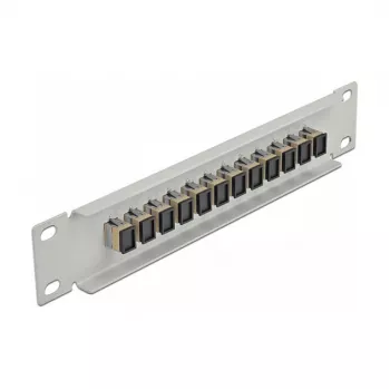 Patch Panel Światłowodowy DeLOCK 10 cali 12 portów SC Simplex Beżowy 1U Szary