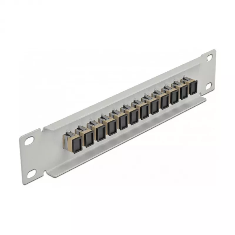 Patch Panel Światłowodowy DeLOCK 10 cali 12 portów SC Simplex Beżowy 1U Szary
