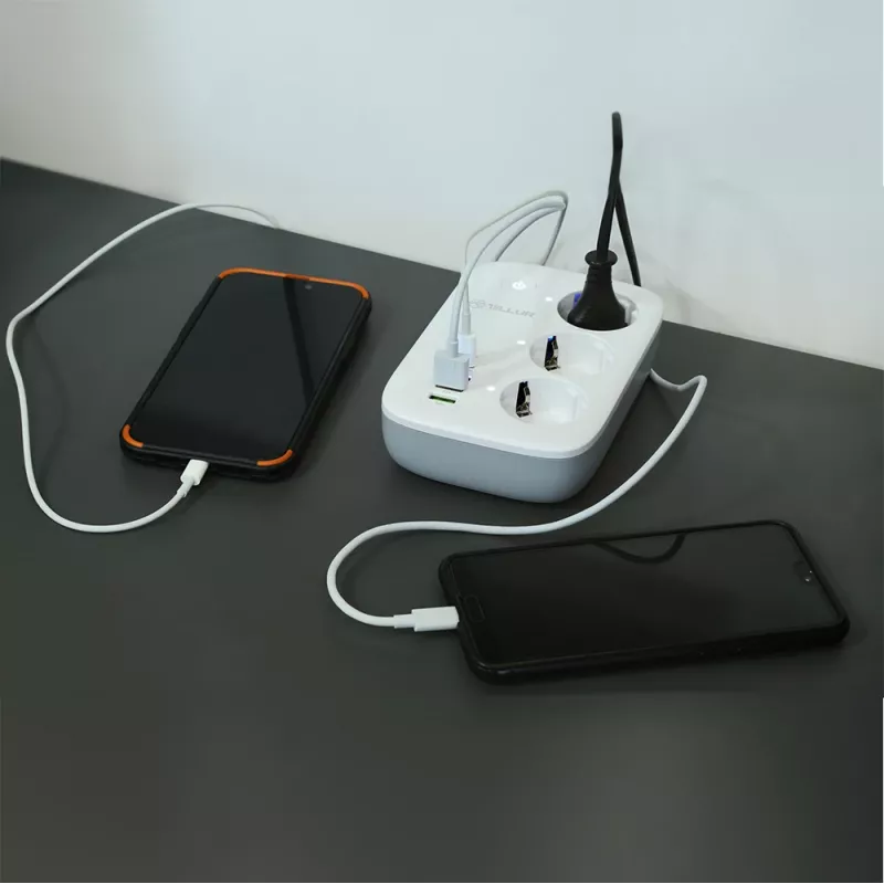 Listwa zasilająca Tellur TLL331521 Smart WiFi z 3 gniazdami, PD 30W, QC 18W