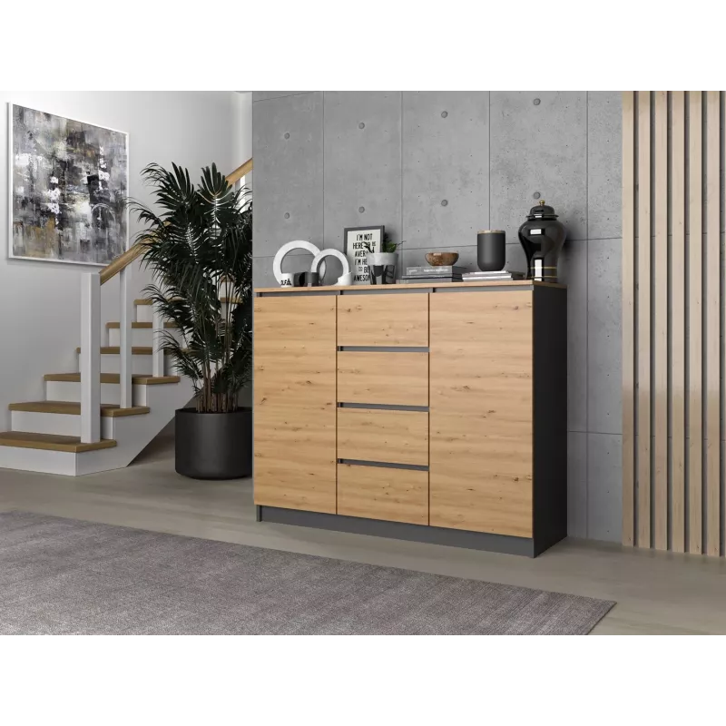 Komoda top e shop Topeshop 2D4S ANT/ART BA KPL — 4 szuflady, Antracyt/Dąb, 1200×400×970 mm, płyta wiórowa
