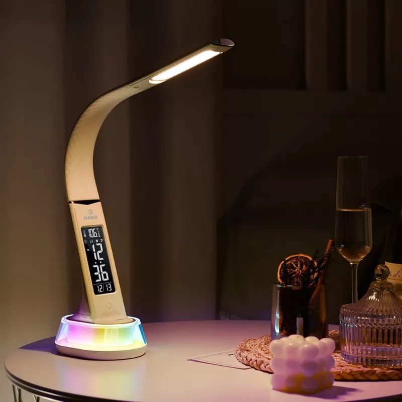 Lampa biurkowa Hawk HW-LAMP05 biała LED z regulacją — kompaktowa lampka zadaniowa LED z regulowanym ramieniem
