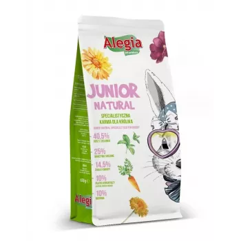 Pellet rabbit food Alegia Junior Natural 650 g — complete feed for young rabbits, bezzbożowa, gluten-free, soy-free