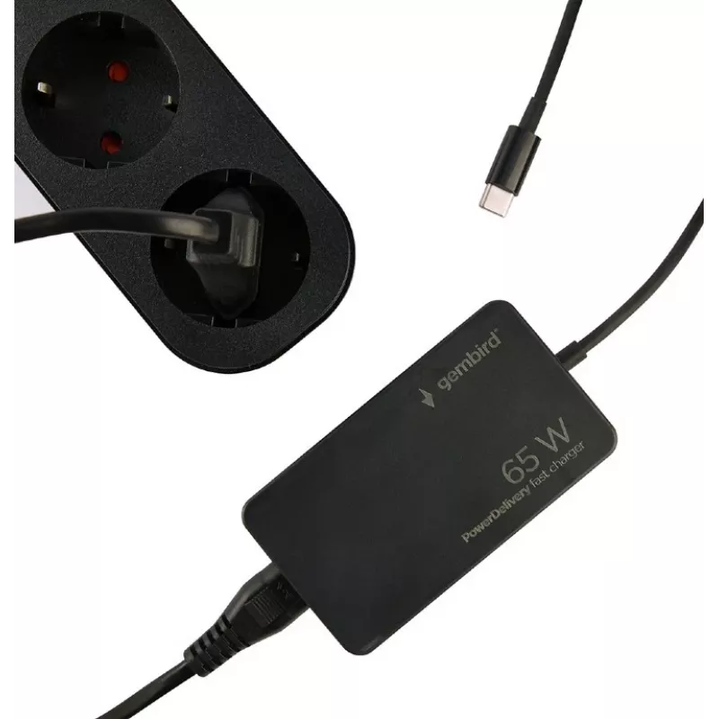 Cablexpert NPA-AC-PDQC65-01 65 W PowerDelivery GaN USB Type-C szybka ładowarka, czarna | Cablexpert