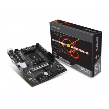 Płyta główna Micro ATX Sapphire A520M-E do Socket AM4, chipset AMD A520, 2x DDR4 DIMM, max 64 GB, PCIe 3.0 x16/x1, SATA III, Gigabit LAN