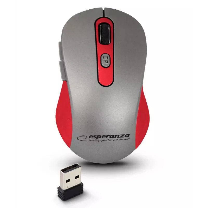 Bezprzewodowa mysz optyczna ESPERANZA EM131R 2,4 GHz, 1600 DPI, symetryczna, nano odbiornik USB, 6 przycisków, szara