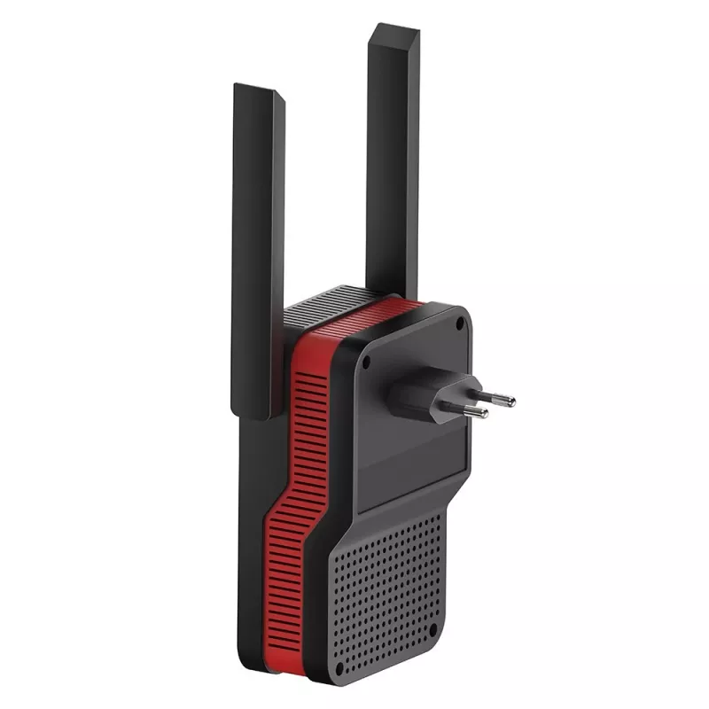 Wzmacniacz sygnału Wi‑Fi Cudy RE3000 2400–5000 MHz, 802.11ax/ac/n/g/b/a, Ethernet 100 Mbps, antena zewnętrzna, czarno-czerwony