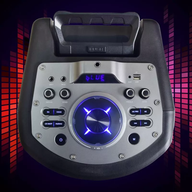 Przenośny głośnik karaoke Bluetooth MANTA SPK0803B140 140 W, zasilany bateriami, MIC/USB/microSD, FM, equalizer, kółka