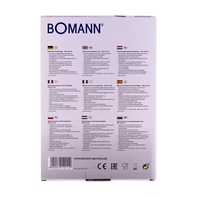 Bomann KW 1421 CB - LCD - Czarny - Stal nierdzewna - 160 X 230 X 18 Mm - 18 Mm - AAA - Stal nierdzewna (614211)