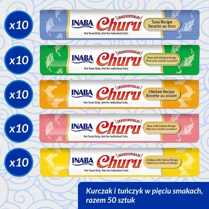 Mokre przysmaki dla kota INABA Churu Varieties — kurczak i tuńczyk, 50 x 14 g tubek pasty, bezzbożowe, bezglutenowe, bez cukru