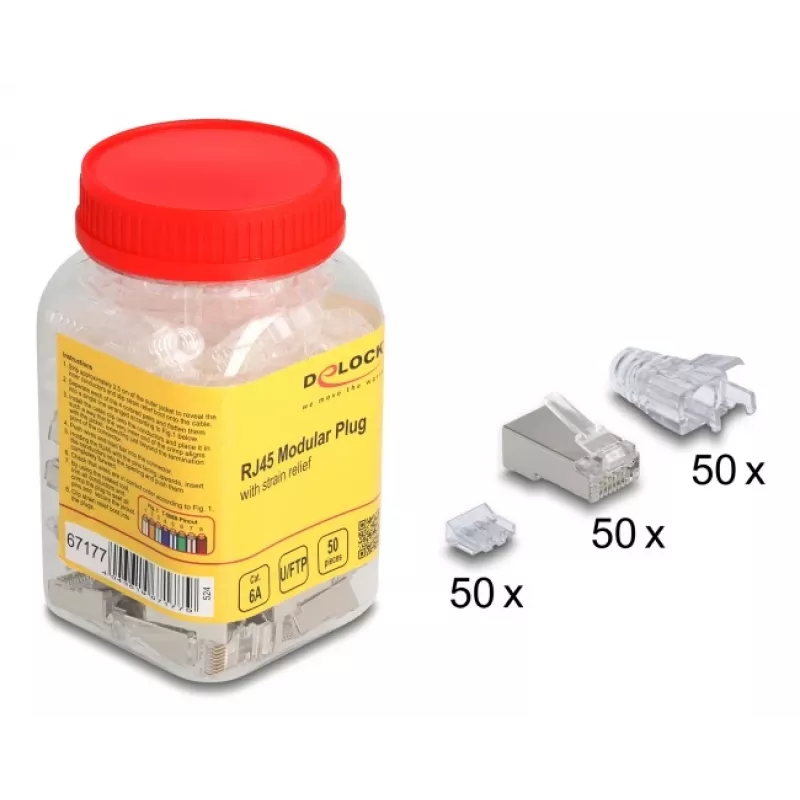DeLOCK 67177 RJ45 Złącze przewodowe Srebrny Przezroczysty Męski 50 szt.