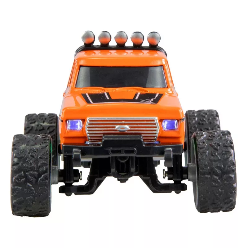 Zdalnie sterowany monster truck Amewi DieCast 1:64 RTR w kolorze pomarańczowym, karoseria odlewana ciśnieniowo, gotowy do jazdy