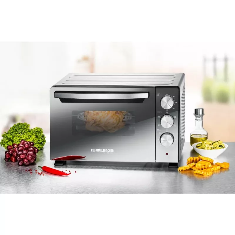 Mini piekarnik Rommelsbacher BGS 1400, 18 L, 230°C, 5 trybów grzania, rożen, srebrny/czarny