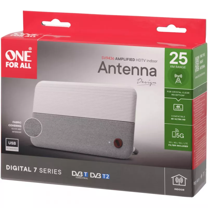 Antena materiałowa One for All DVB-T2 1080p biała SV9436-5G (SV9436-5G)