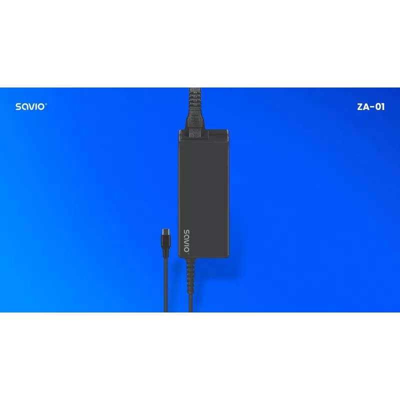 Ładowarka sieciowa SAVIO ZA-01, 65 W USB-C PD 3.0, wejście 100–240 V, jeden port, czarna