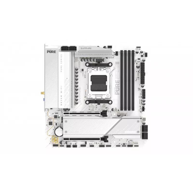 Płyta główna Sapphire PURE B850M WIFI Micro ATX — AMD B850, Socket AM5, DDR5 do 8000 MHz, 4 DIMM, Wi‑Fi 6, LAN 2,5 Gb, 2× M.2, PCIe 5.0 x16