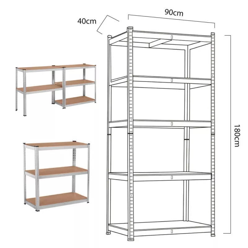 Regał magazynowy GreenBlue GB378 metal ocynkowany 5 półek, stal cynkowana, 900×400 mm, maks. 75 kg na półkę
