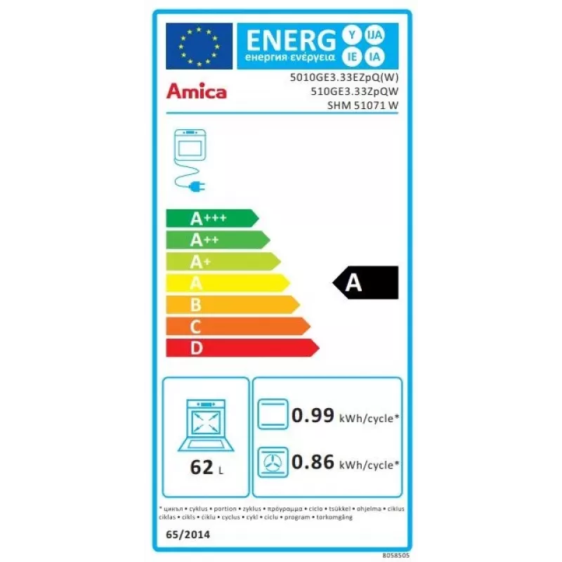 Kuchenka wolnostojąca Amica SHM51071W Elektryczna Gazowa Biała 4 Strefy Gazowe 63L