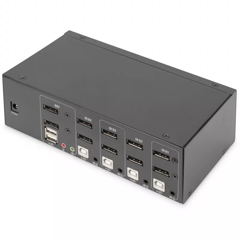 DIGITUS Przełącznik KVM, 4 porty, podwójny wyświetlacz, 4K, DisplayPort®