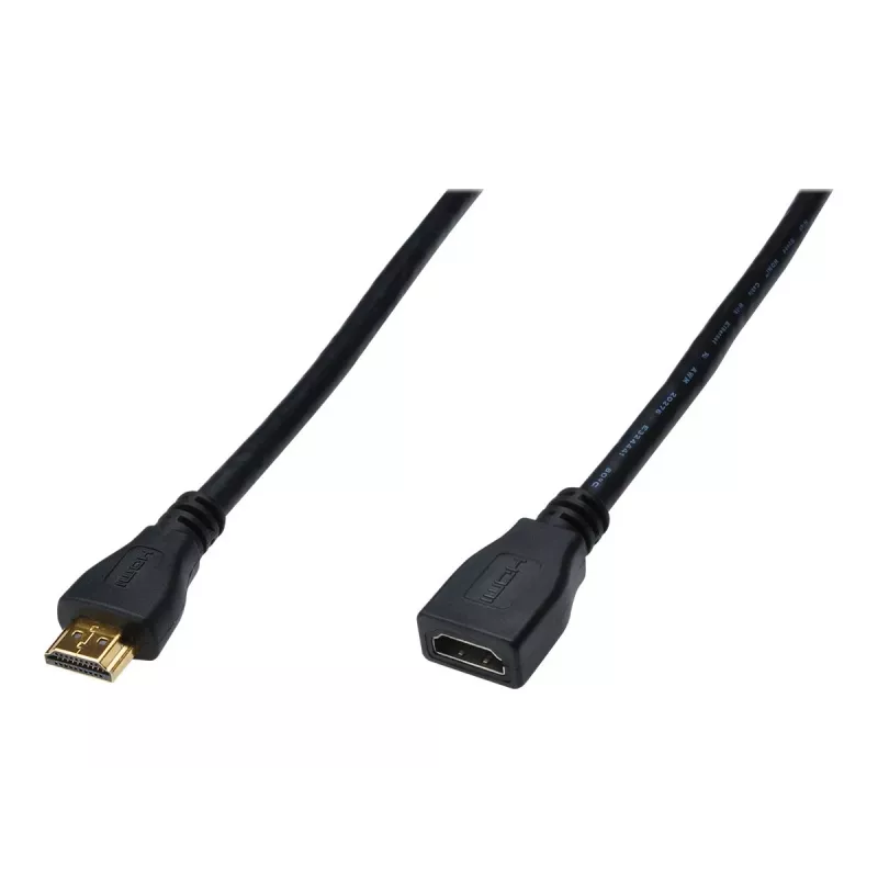 Digitus ASSMANN HDMI High Speed - HDMI mit Ethernet-Verlängerungskabel - HDMI (W) bis HDMI (M) - 5 m - Dreifachisolierung - Schwarz (AK-330201-050-S)