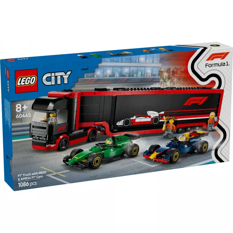 LEGO CITY 60445 F1 - Ciężarówka z bolidami RB20 i AMR24 F1