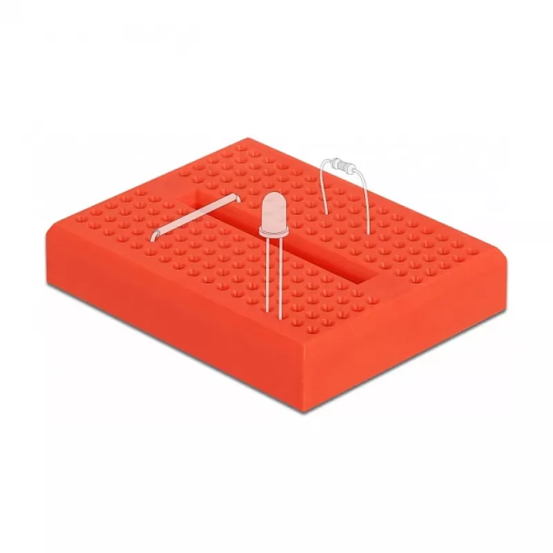 Breadboard DELOCK 18318 — plastikowa płytka prototypowa bez lutowania, 36 × 46 × 10 mm, czerwona