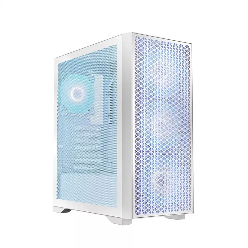 Obudowa PC LOGIC Dart Pro Midi ARGB biała — Midi Tower, ATX, 456×200×385 mm, maks. GPU 34 cm, wysokość chłodzenia CPU 155 mm, 3x120 mm przód + 1x120 mm tył, USB 3.0 x2, USB-C x1