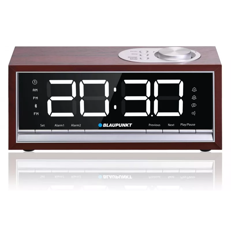Przenośne radio budzik BLAUPUNKT CR60BT — FM PLL, Bluetooth, wyświetlacz LED, 60 presetów, zasilanie bateryjne/DC, podtrzymanie CR2032