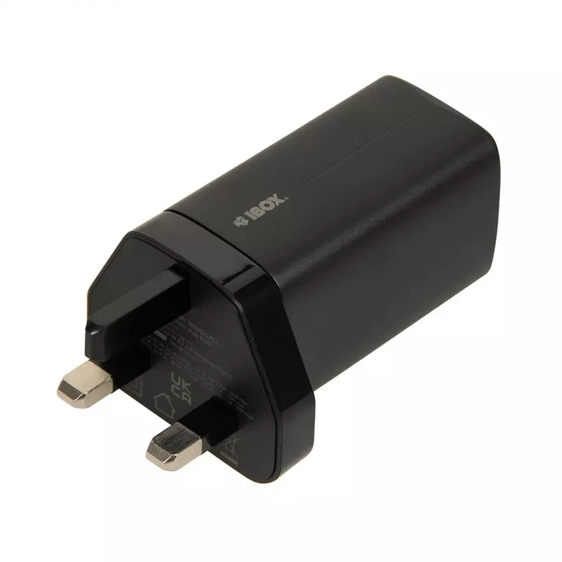 iBOX C-65 Czarny, uniwersalna ładowarka GaN 65W, wtyczka UK