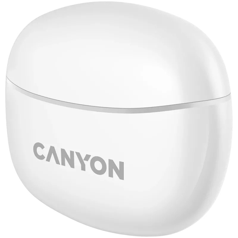 Słuchawki Bluetooth Canyon TWS-5, z mikrofonem, BT V5.3 JL 6983D4, pasmo przenoszenia: 20Hz-20kHz, bateria słuchawek 40mAh*2 + etui ładujące 500mAh, USB-C