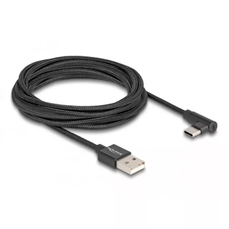 Kabel DeLOCK USB 2.0 Typ-A męski do USB Typ-C męski kątowy 3 m czarny