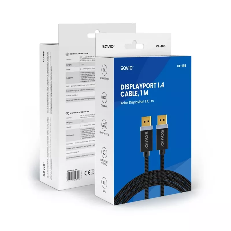Kabel DisplayPort Savio CL-165 1 m Czarny