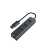 SAVIO USB-A hub z RJ-45 Gigabit Ethernet AK-57 — 3× USB-A + RJ-45, USB 3.2 Gen 1 Micro‑B host, 5 Gbit/s, 4 porty, szary