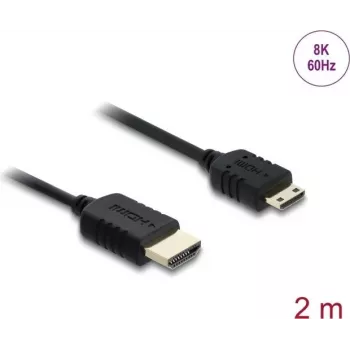 Kabel HDMI DELOCK 81685 — 2 m, HDMI Type A (męski) do HDMI Type C (Mini, męski), 48 Gbit/s, do 7680×4320, pozłacane styki, czarny