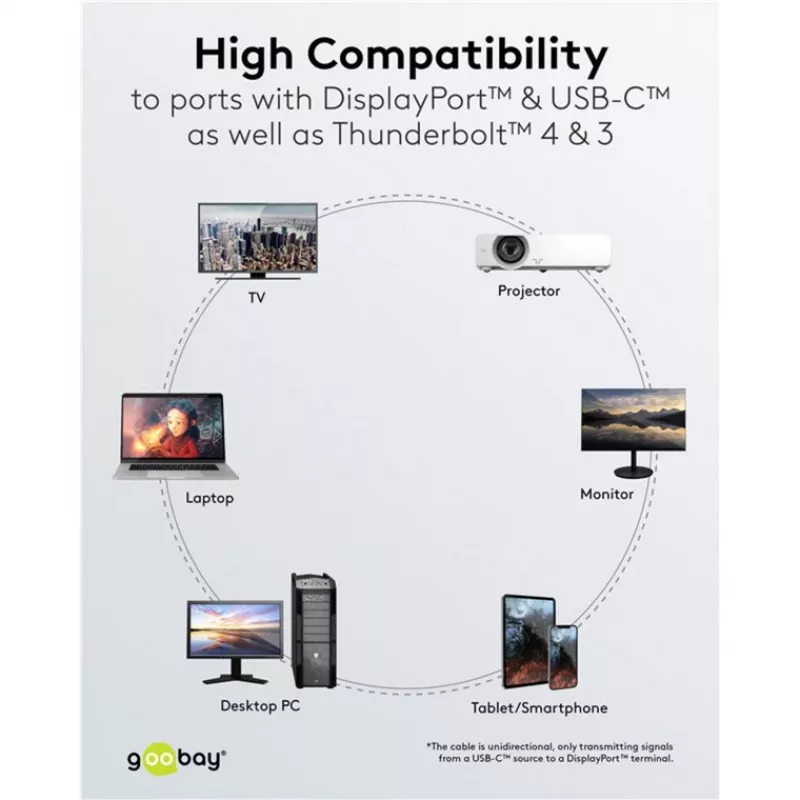 Kabel adaptera USB, wtyk USB-C > wtyk DisplayPort, 4K 60Hz (czarny/srebrny, 1 metr, kabel w oplocie)