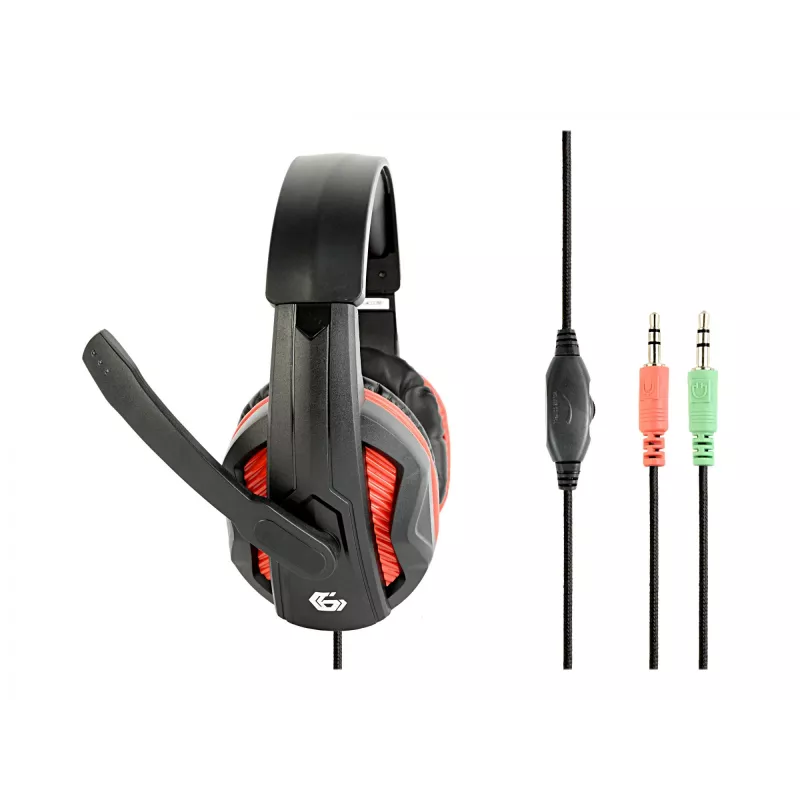 Przewodowy zestaw słuchawkowy do gier GEMBIRD GHS-03 — 20–20000 Hz, kabel 2 m, 250 g, czarno-czerwony