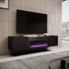 Szafka pod telewizor Cama Meble ONDA z kominkiem elektrycznym 1805×400×580 mm, czarna, blat z płyty wiórowej (wolnostojąca lub do montażu na ścianie)