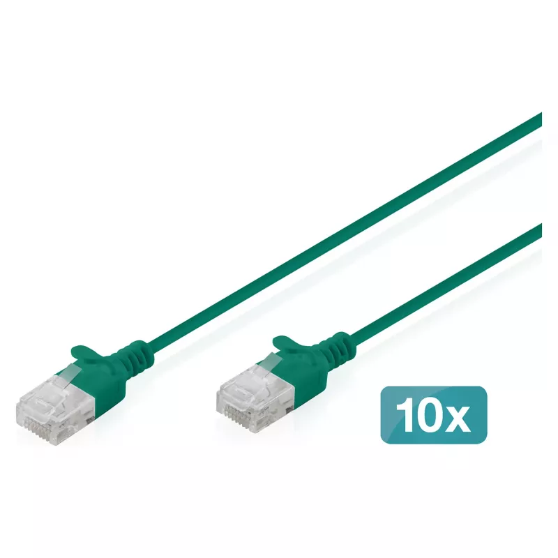 Kabel krosowy DIGITUS CAT 6 U-UTP cienki, 1,5 m, zielony, opakowanie 10 szt.