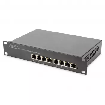 Przełącznik DIGITUS 10-calowy Gigabit Ethernet 8-portowy niezarządzalny - 8x Gigabit RJ45, montowany w szafie rack