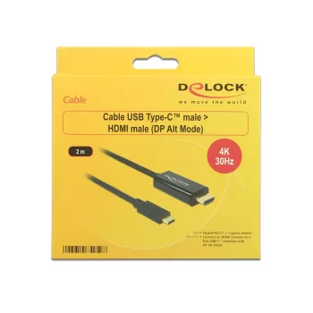 Przejściówka wideo DeLOCK 85259 USB Type-C na HDMI 2m Czarna