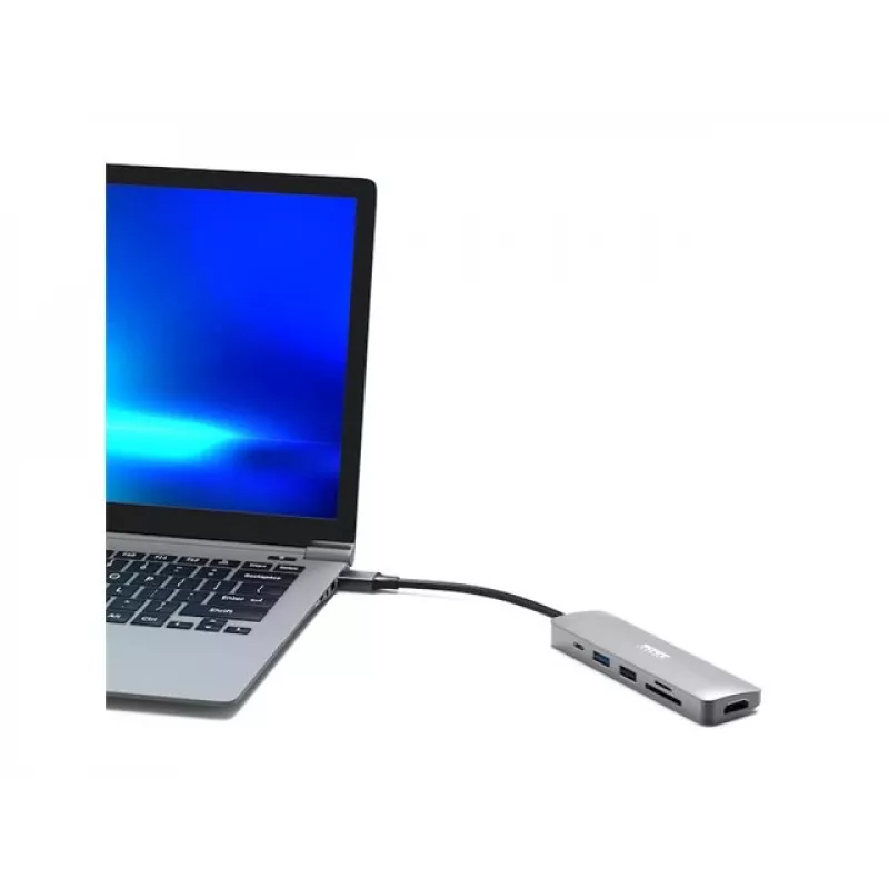 Hub interfejsu Port Designs 900162 USB Type-C — Wyjście USB Type-C, 3840x2160@60Hz, wejście 20V/5A, 117×34×13 mm, srebrny