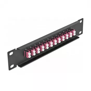 Patch panel światłowodowy DeLOCK 10 cali 12 portów LC Duplex fioletowy 1U czarny