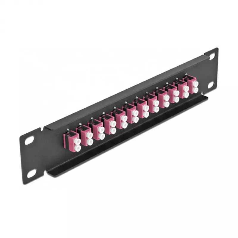 Patch panel światłowodowy DeLOCK 10 cali 12 portów LC Duplex fioletowy 1U czarny