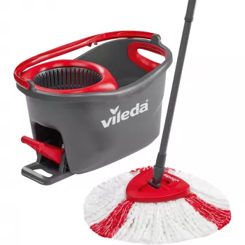 Mop VILEDA EasyWring & Clean Turbo, czerwone wiaderko z technopolimeru, zdejmowana nadająca się do prania głowicą z mikrofibry, do twardych podłóg