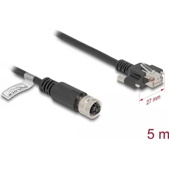 Kabel sieciowy DeLOCK M12 D-kodowany 4-pinowy żeński do wtyku RJ45 Cat5e 5m Czarny