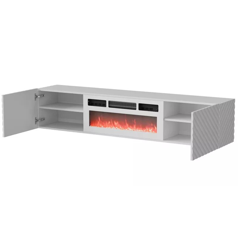 Cama szafka RTV LARA 183x35x37 biały matowy + biały mantelpiece