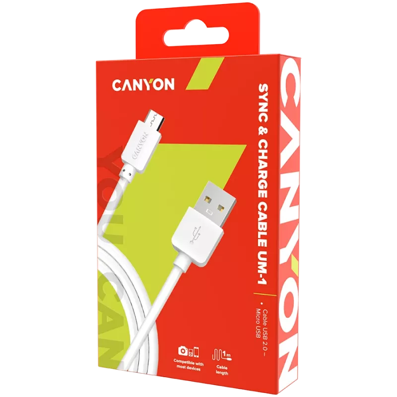 Kabel CANYON UM-1 MicroUSB 5W 1m Biały