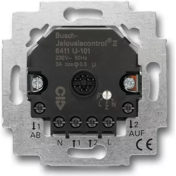 Podtynkowy siłownik rolet/żaluzji Busch-Jaeger 6411 U-101, 2 kanały, 230 V, 690 W, 71×71×33 mm