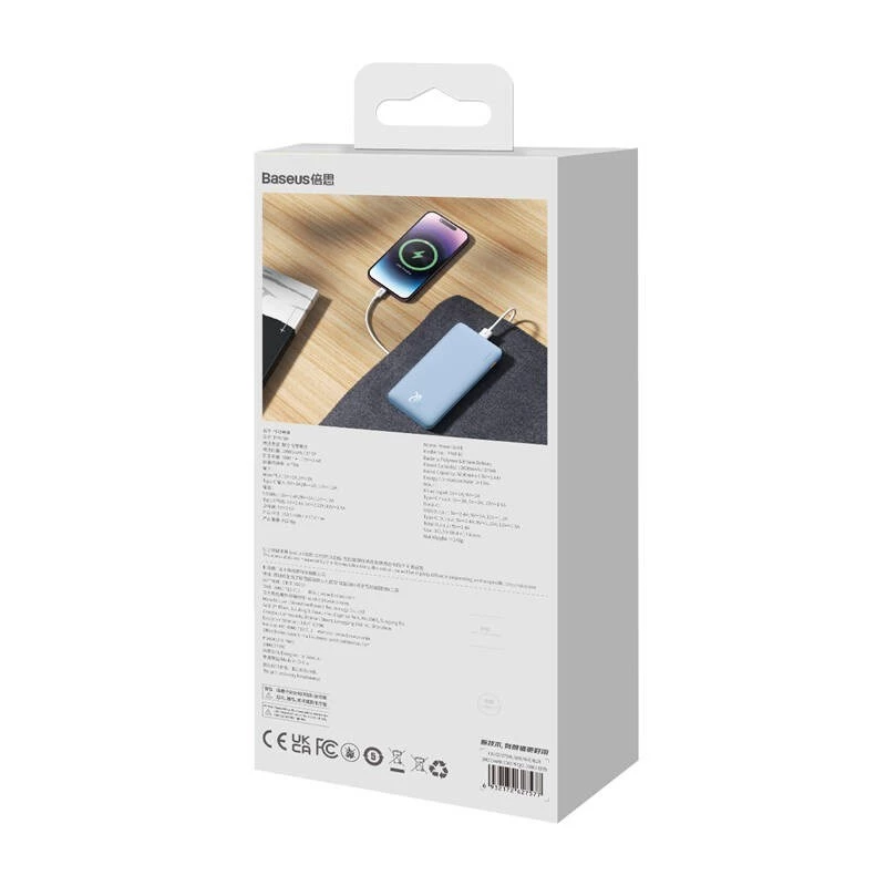 Przenośny power bank Baseus Airpow 10000 mAh, 20W, LiPo, USB-C + USB-A, niebieski