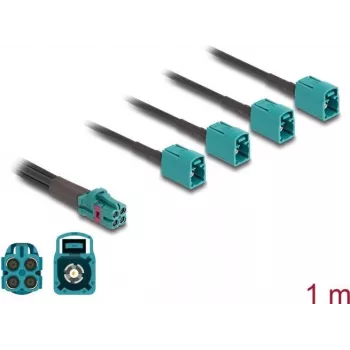 DeLOCK 90140 kabel koncentryczny 1 m Mini FAKRA Z 4 x FAKRA Z Aqua Czarny
